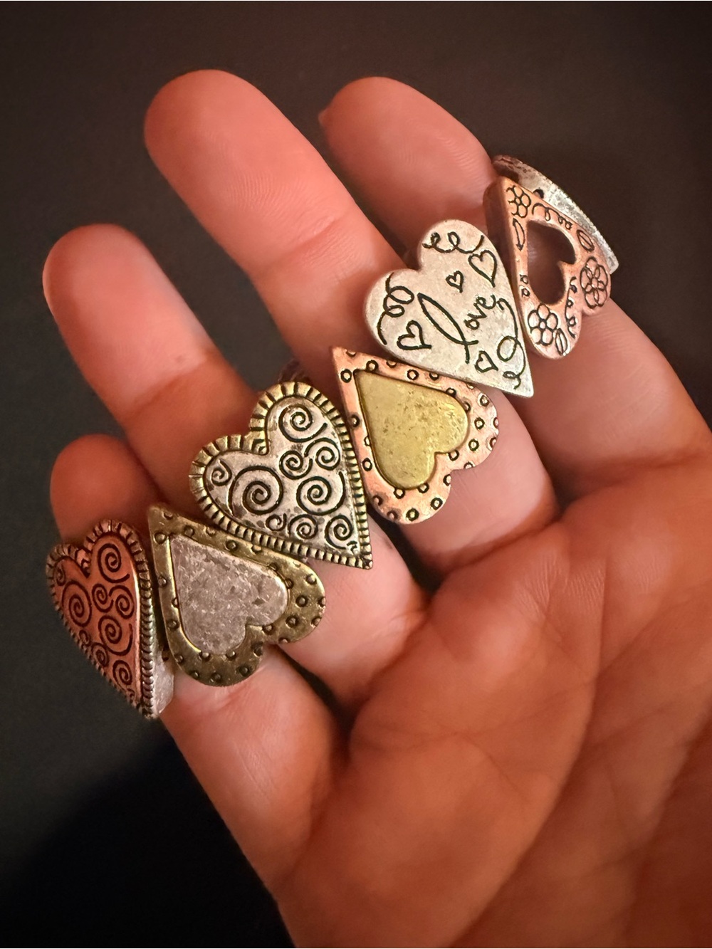 Lia Sophia Mixed Metal Heart Stretch Bracelet Love Hearts